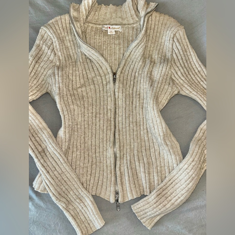 Double zipper ribbed mock neck sweater
